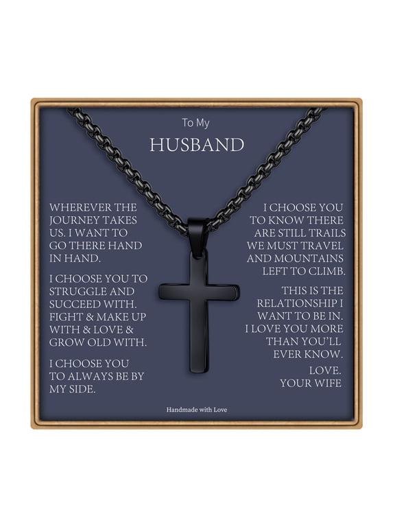Cross Necklace for MenStainless Steel Black Religious Jewelry Anniversary Birthday Mothers Day Gift for Husband Father for Men Boyfriend Husband
