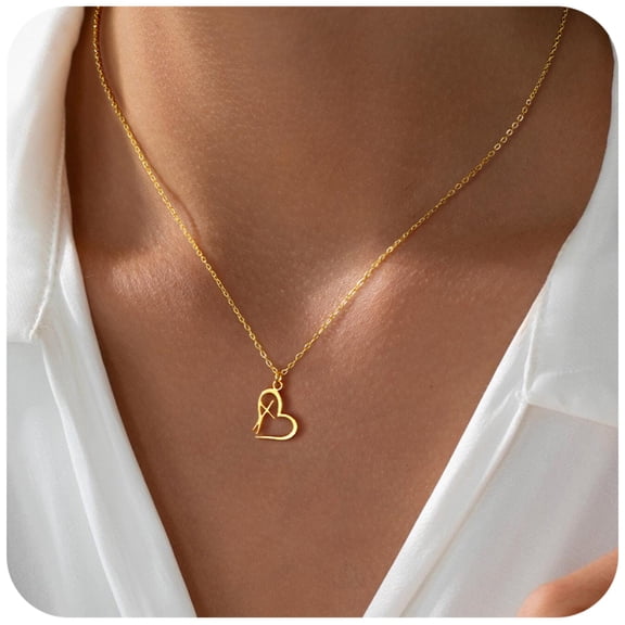 Turandoss Cross Necklace for Women Dainty Heart Tiny Cross Pendant Choker 14K Gold Plated Simple Chain Necklaces Trendy Jewelry Gift for Women