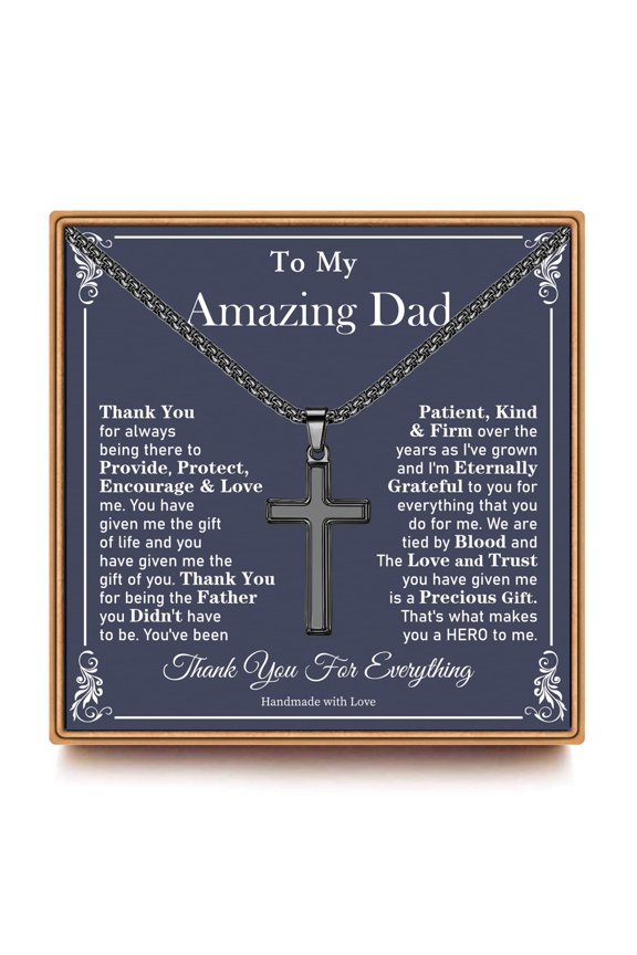 Cross Necklaces Dad Gifts for Dad from Daughter 14K Black Plated Dainty Box Chain Trendy Jewelry Fathers Day Religious Christian Gift for Men Dad Grandpa Husband