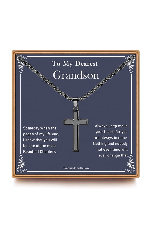Cross Necklaces Gifts for Grandson 14K Black Plated Dainty Box Chain Trendy Pendant Jewelry Religious Christian Birthday Gift for Men Boy Him Grandson