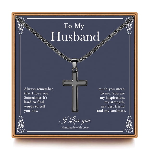 Turandoss Cross Necklaces Gifts for Men 14K Black Plated Dainty Box Chain Simple Trendy Pendant Jewelry Birthday Anniversary Valentines Day Gifts for Men Husband Boyfriend