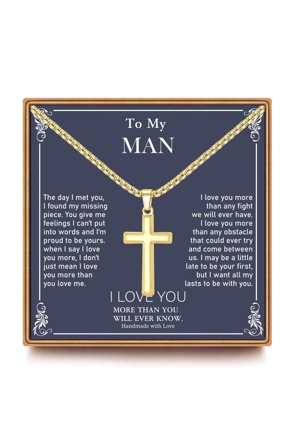 Cross Necklaces Gifts for Men 14K Gold Plated Dainty Box Chain Trendy Jewelry Birthday Anniversary Valentines Day Gifts for Men Husband Boyfriend
