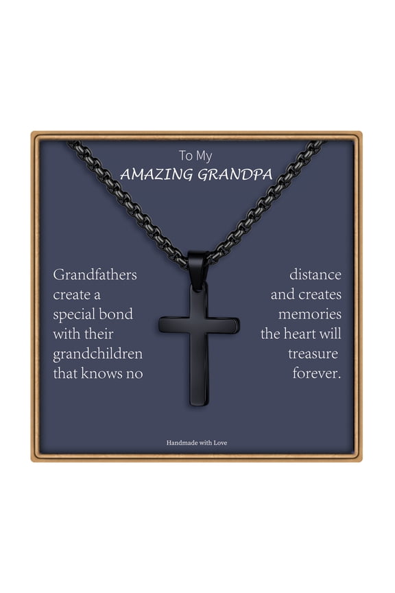 Cross Necklaces for Grandpa Gifts Stainless Steel Black Cross Necklace Grandpa Gifts Jewelry Cross Necklace Fathers Gifts for Grandpa Birthday Gifts for Grandpa Necklace
