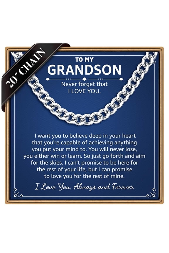 Cuban Link Chain Necklace Gifts for Men Boys Grandson Gifts 7mm Width Stainless Steel Cuban Chain Fashion Jewelry Fathers Day Graduation Birthday Gift for Teen Boys Grandson