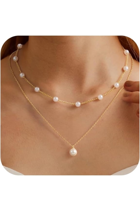 Cultivate Pearl Necklace for Women Trendy 14K Gold Plated Satellite Pearl Pendant Dainty Pearl Necklace Stacked Bride Bridesmaid Gifts Wedding Birthday Gifts Summer Jewelry Trend for Women