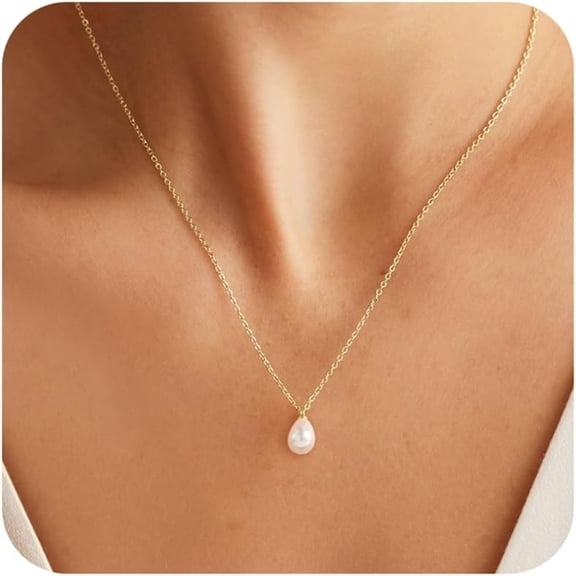 Turandoss Cultivate Pearl Necklace for Women Trendy Dainty 14K Gold Plated Single Pearl Pendant Bride Bridesmaid Gifts Wedding Mothers Day Birthday Gifts Summer Jewelry Trend for Women Her