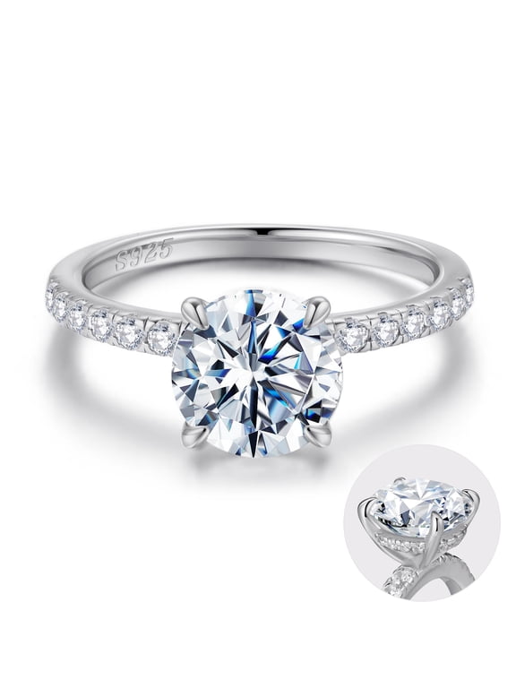 Cz Engagement Rings for Women 14K White Gold Plated Solid 925 Sterling Silversolitaire Ring 4 Claw Side Stone Stackable Wedding Anniversary Bands Jewelry Gifts for Women Wife Girlfriend