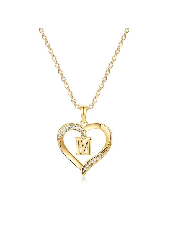 Dainty CZ Heart Pendant Necklace for Women 14K Gold Plated Cubic Zirconia Dainty Initial Charm Personalized Birthday Gifts Women Teen Girls Teenager Jewelry