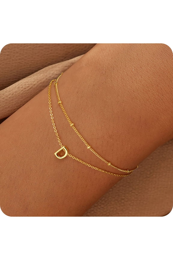 Dainty Charms 18K Real Gold Plated Initial A-Z Simple Layered Best Friend Bracelets Set for Women Girls Kid Jewelry Set Personalized Birthday Gifts for Women Teen Girl Toddler Fashion