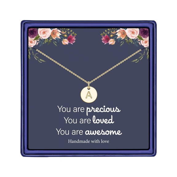 Turandoss Dainty Disc Pendant 14K Gold Plated Tiny Initial Necklace for Women Jewelry Personalized Birthday Teacher Appreciation Mothers Day Graduation Gifts for Her Mom Kids Teen Girls Wife Ideas