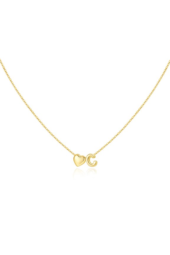 Dainty Heart Initial Necklaces for Women Girls 14K Gold Plated Tiny Heart Letter Pendant Jewelry Personalized Valentine's Day Birthday Gifts for Women Wife Girlfriend