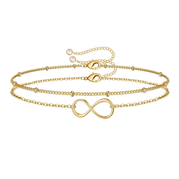 Turandoss Dainty Infinity Layered Bracelets for Women 14K-Gold-Plated Cute Layering Bracelet Cute 14K-Gold-Plated Layered Bracelets Gifts for Women Jewelry(Infinity & Bead Chain)