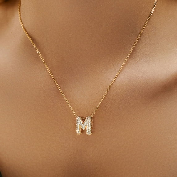 Turandoss Dainty Initial Necklaces for Women 18K Gold Plated Bubble CZ Pendant Balloon Initial Personalized Letter A-Z Trendy Jewelry Birthday Anniversary Gifts for Women Wife Girlfriend