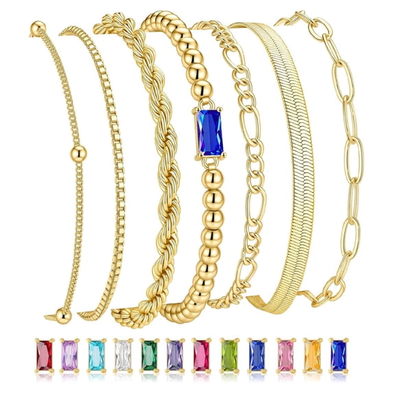 Turandoss Dainty Layered Bracelets Gifts for Women Non Tarnish December Blue Tanzanite Birthstone Bracelet 14K Gold Plated Bracelet Stack Beaded Bracelet Jewelry Gifts for Women Girls