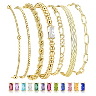 Turandoss Dainty Layered Bracelets for Women Non Tarnish April Cubic Zirconia Birthstone Bracelet 14K Gold Plated Bracelet Stack Set Beaded Bracelet Jewelry Gifts for Women Girls