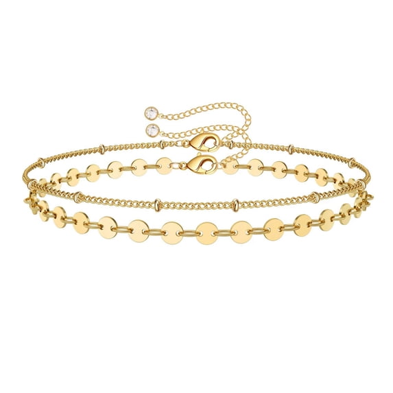 Turandoss Dainty Layered Coin Bracelets 14K Gold Plated Handmade Layering Bead Chain Gold Layered Coin Chain Bracelets for Women(Coin Chain & Bead Chain)