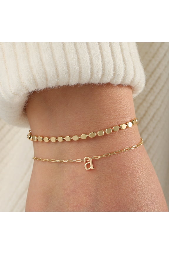 Turandoss Dainty Layered Initial Charm Bracelet