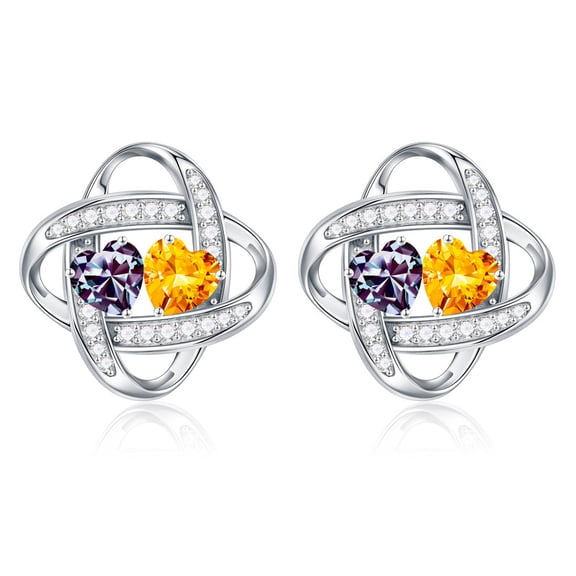 Turandoss Double Birthstone Earrings Gifts for Women 925 Sterling Silver CZ Birthstone Trendy Jewelry Mothers Day Valentine's Day Gifts for Women Wife Her