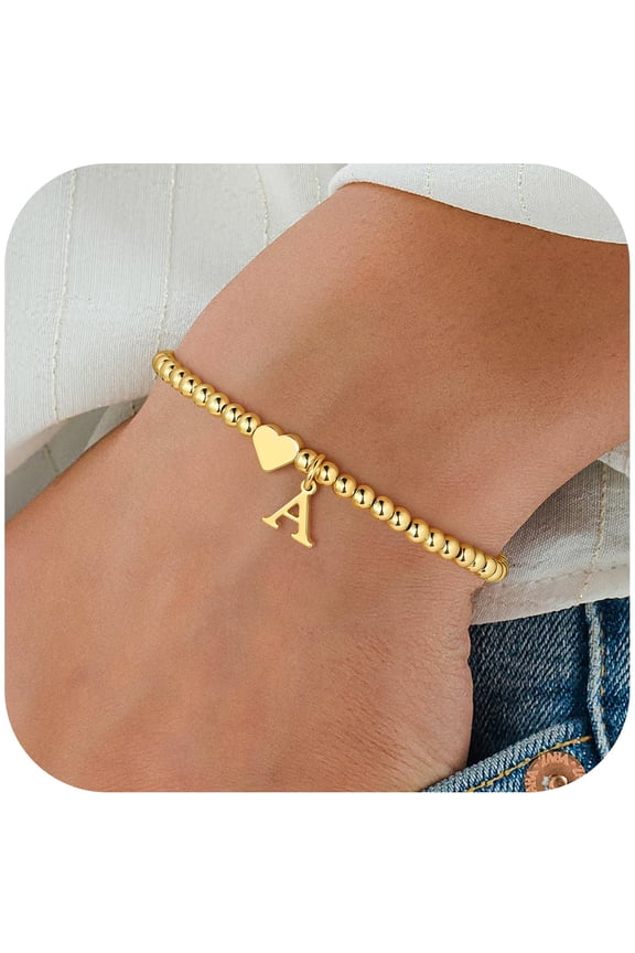 Easter Basket Stuffers Initial Bracelets Gifts 14K Gold Plated Heart Initial Bracelet Jewelry Letter A Bracelets Jewelry Birthday Easter Gifts for Women Girls