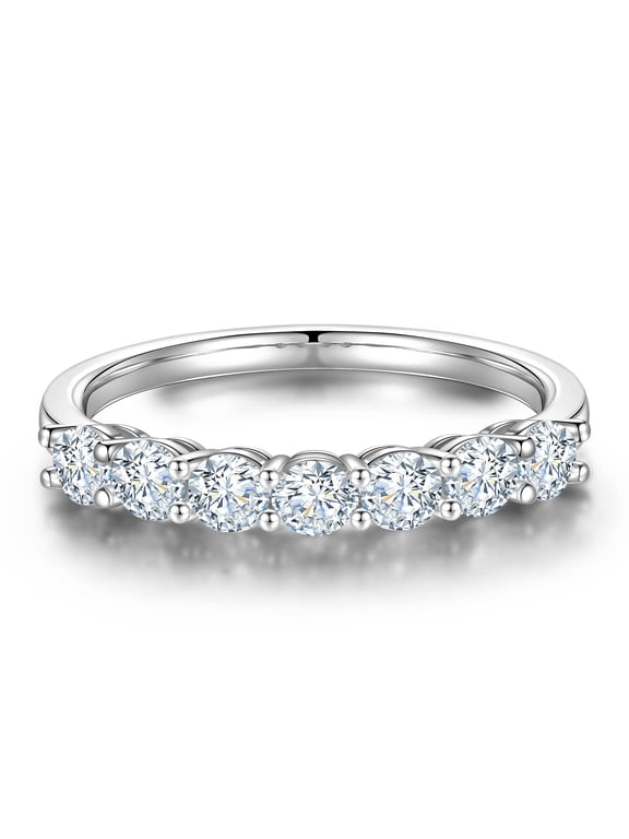 Engagement Rings for Women 0.2-0.3ct S925 Sterling Silver 18K White Gold Plated 7 Stone Half Eternity Moissanite Wedding Anniversary Band Jewelry Gifts for Women Wife Girlfriend