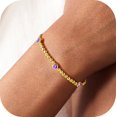thumbnail image 1 of Turandoss February Birthstone Bracelet for Women Amethyst Heart Birthstone Bracelets Dainty 14K Gold Plated Elastic Beaded Purple CZ Trendy Jewelry Bracelet Birthday Gifts for Women, 1 of 6