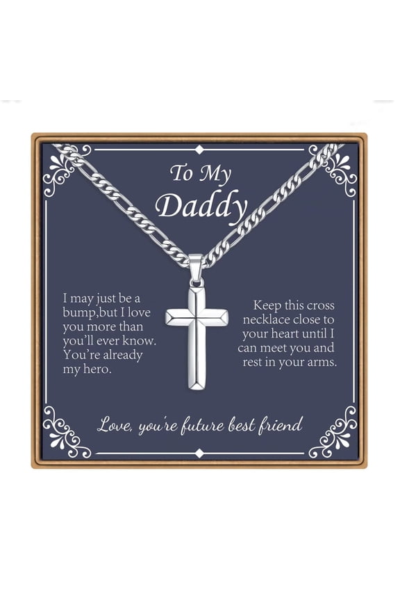 First Fathers Day Dad Gifts: Silver Cross Necklace Jewelry for New Dad for Men Boyfriend Husband