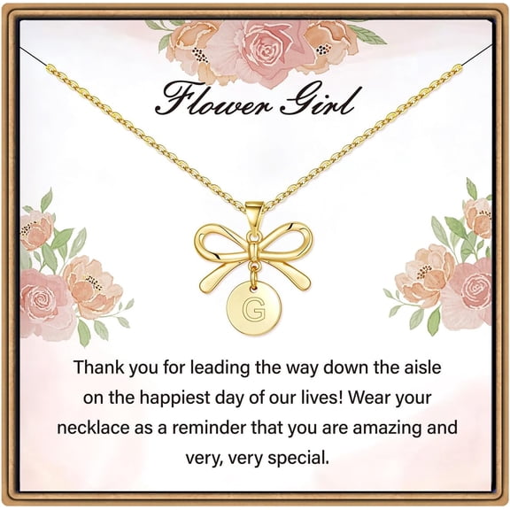 Turandoss Flower Girl Gifts Bow Coin Initial Necklace Flower Girl Proposal Dainty Letter A-Z Jewelry Gifts from Bride Wedding Bridal Shower Party Gift for Women Teen Girls