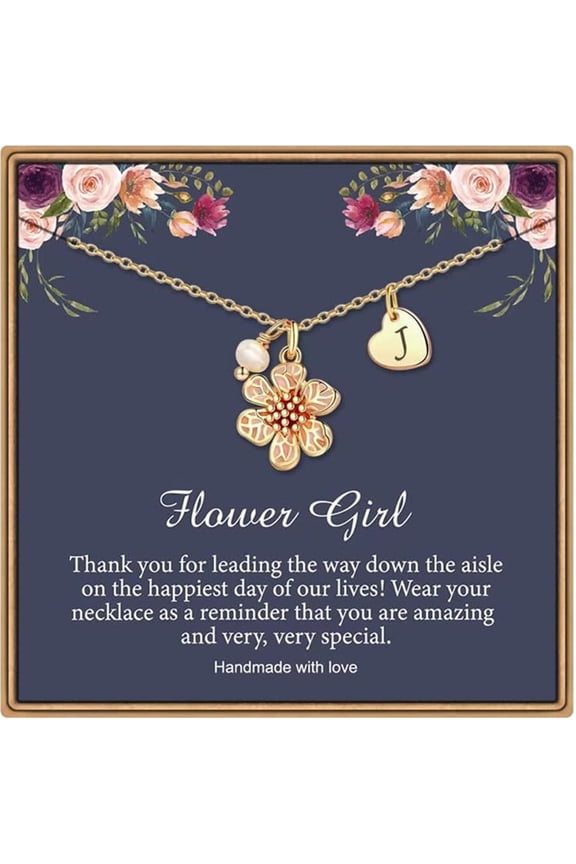 Flower Girl Gifts Heart Initial Pearl J Necklace Flower Girl Proposal Dainty Letter Necklace Gifts from Bride Bridesmaid Wedding Gift for Flowers Girls
