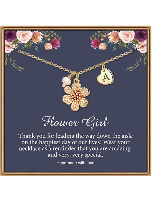 Flower Girl Gifts Heart Initial Pearl Necklace Letter from Bride Bridesmaid Wedding Birthday Teacher Appreciation Mothers Day Graduation Gifts for Her Mom Kids Teen Girls Wife Ideas