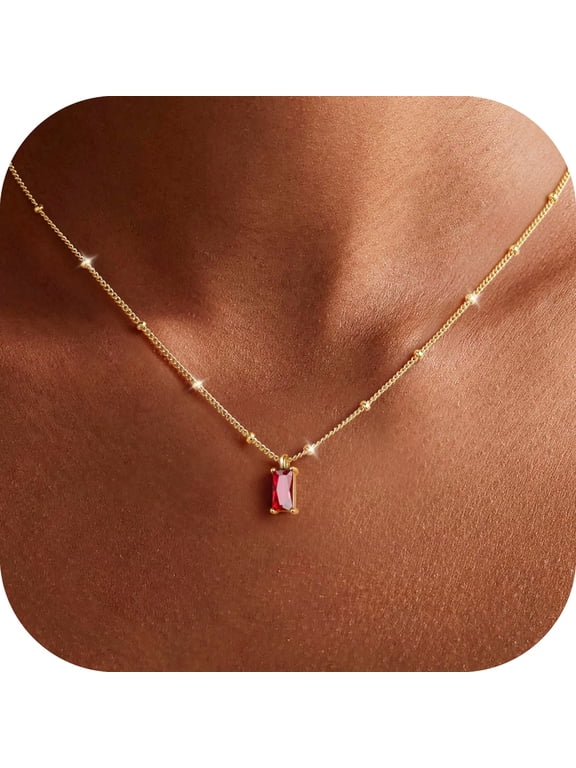 Garnet Birthstone Necklace for Women Dainty January Red Birthstone 14K Gold Plated Cubic Zirconia Pendant Necklaces Trendy Friendship Birthday Jewelry Gifts for Women