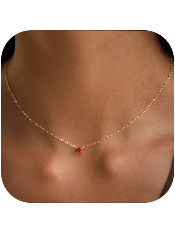 Garnet Birthstone Necklaces for Women Trendy Dainty 14K Gold Plated Created Round Red January Birthstone Pendant Necklace Personalized Jewelry Birthday Gifts for Women Teen Girls