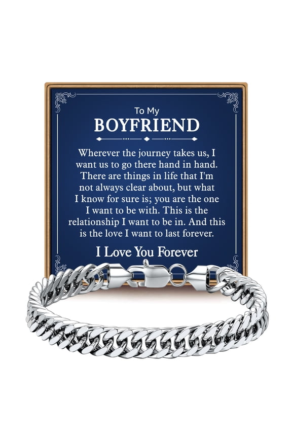 Gifts for Boyfriend Gifts for Him Men from Wife Anniversary Promise Birthday Gift Bracelet for Husband from Wife 8mm Mens Silver Cuban Chain Bracelet Gift for Man Him Jewelry