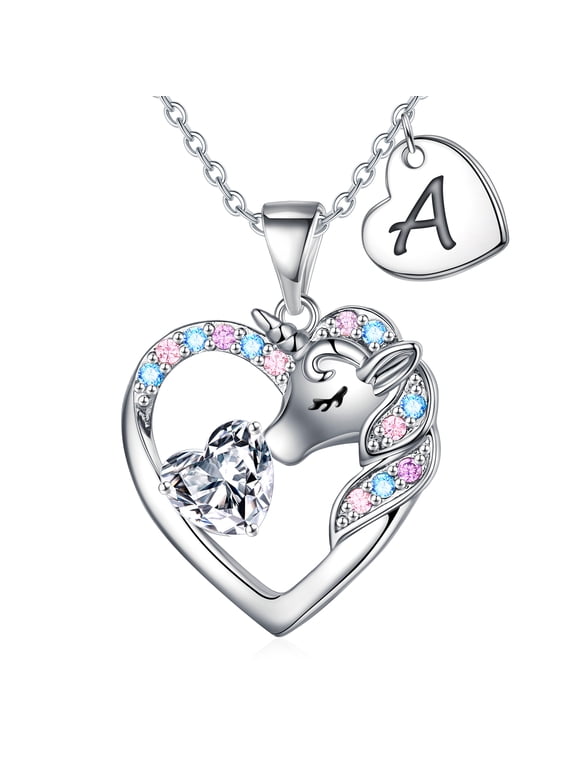 Initial Heart Unicorn Cz Necklace for Women Dainty Unicorn Gift Jewelry Birthday Teacher Appreciation Mothers Day Graduation Gifts for Her Mom Kids Teen Girls Wife Ideas