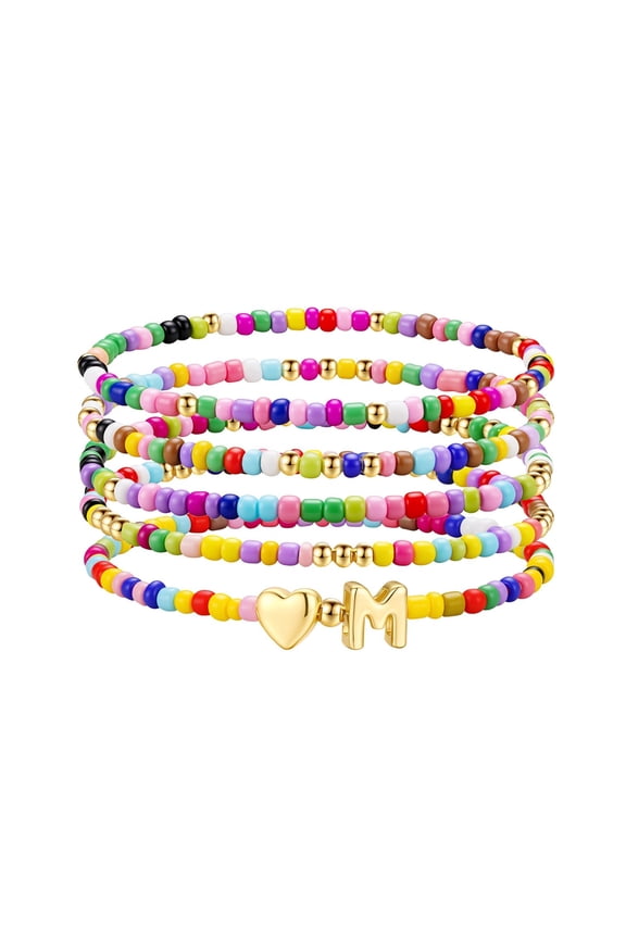 Gifts for Girls Teen Girls Gift Colorful Beaded Heart Initial M Bracelet for Girls Kid Jewelry 6 7 8 9 10 11 12 13 14 Year Old Girl Tween Teenage Girl Valentines Day Birthday Gift Idea