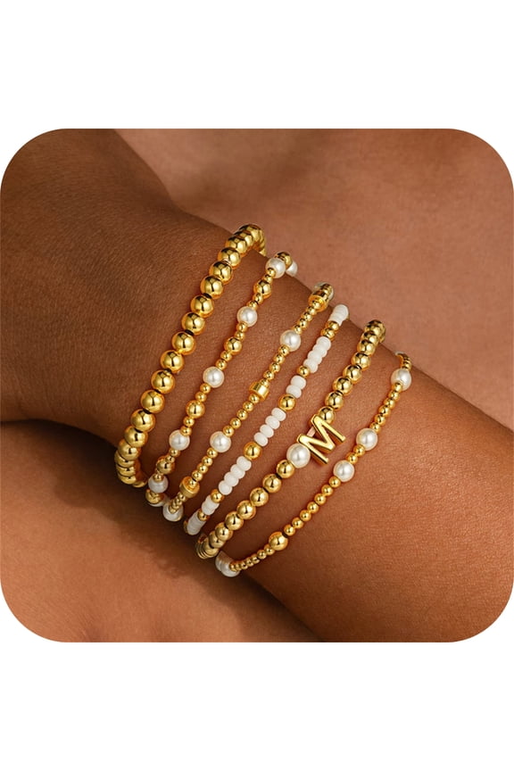 Gifts for Girls Teen Girls Gifts 6 Pcs Beaded Initial M Stackable Bracelet for Girl Kids Jewelry 6 7 8 9 10 11 12 13 14 15 16 Year Old Birthday Gift Tween Girl Teenage Gift Idea