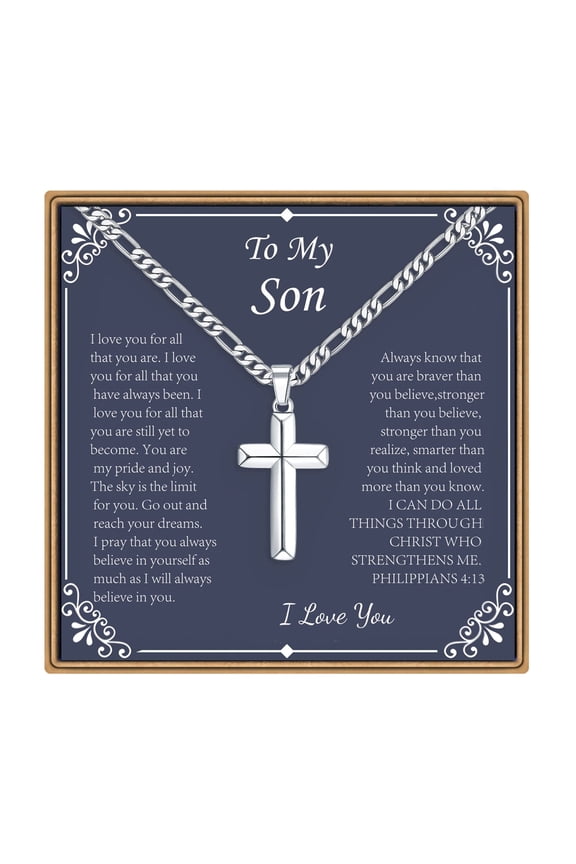 Gifts for SonFathers Day Birthday Gifts To My Son Necklace Gifts for Men from Mom Dad Cross Necklace for Men Silver Mens Cross Necklace Mothers Day