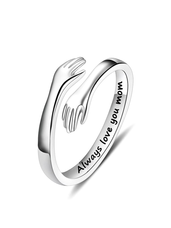 Gifts for Mom Hug Rings for Women, Mothers Mom Ring Jewelry Hand Love Adjustable Ring Mothers Day Birthday Gifts for Mom Mother Grandma