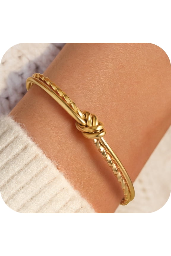Gold Bracelets for Women Dainty 18K Gold Plated Knot Twist Bracelets for Women Trendy Personalized Twist Knot Cuff Bangle Bracelet Adjustable Open Bangle Cuff Bracelet Jewelry Gifts