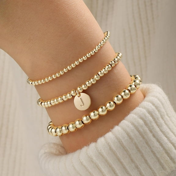 Turandoss Layered Bracelets for Women Dainty Stackable Gold Beaded Bracelets for Women