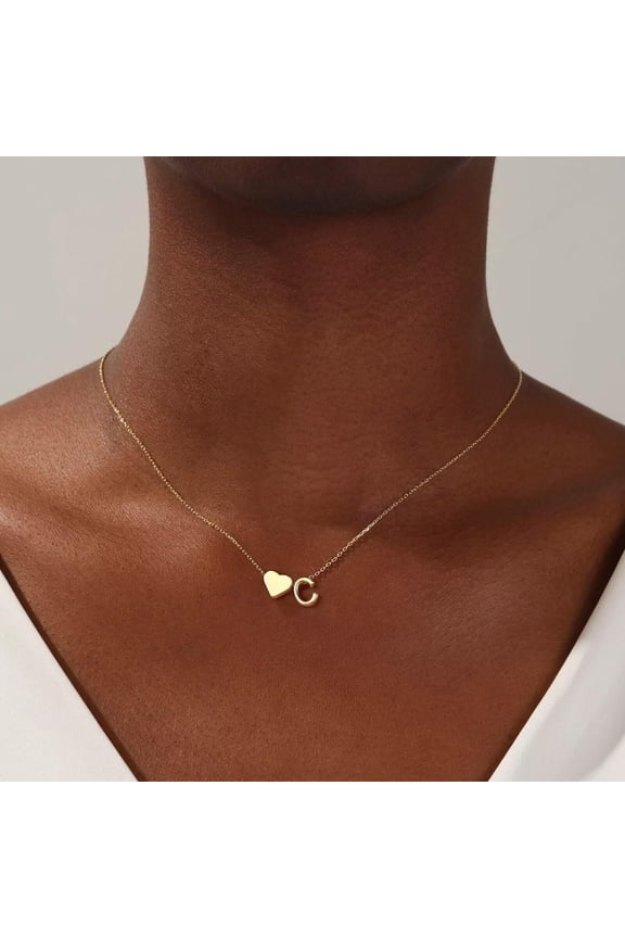 Gold Heart Initial Necklace for Women Dainty Heart Tiny Initial Necklaces
