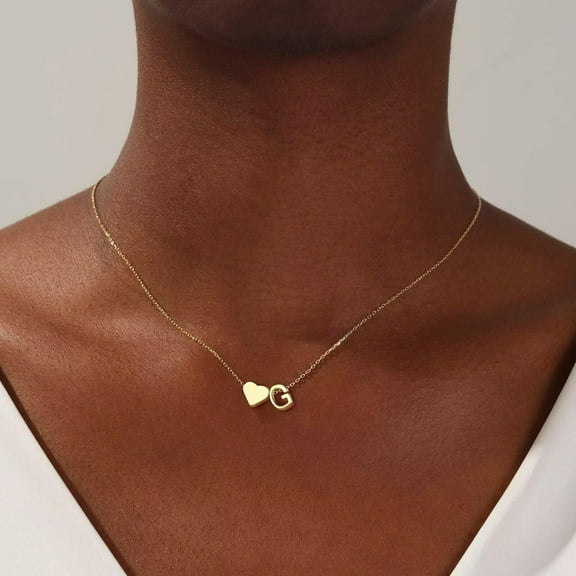 IEFSHINY Gold Heart Initial Necklace for Women Dainty Heart Tiny Initial Necklaces