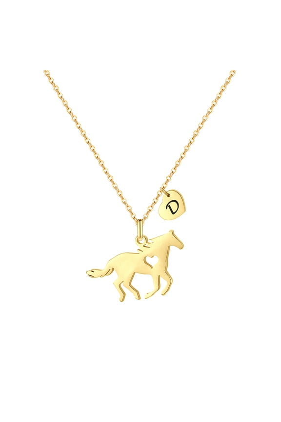 Gold Horse Necklace Jewelry for Women And Girls Dainty Stainless Steel D Letter Necklace Horse Lover Gifts