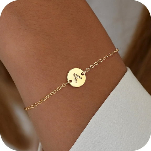 Turandoss Gold Initial Bracelet for Women 18K Gold Plated Initial T Personalized Letter Bracelet for Women Dainty Coin Disc Link Charm Bracelet Jewelry Valentines Day Birthday Gift for Women Girl