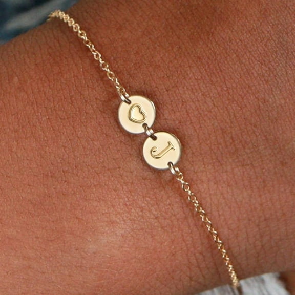IEFSHINY Gold Initial Bracelet for Women, Dainty Coin Disc Link Charm Bracelet for Women Gold Jewelry Gift for Women Girls