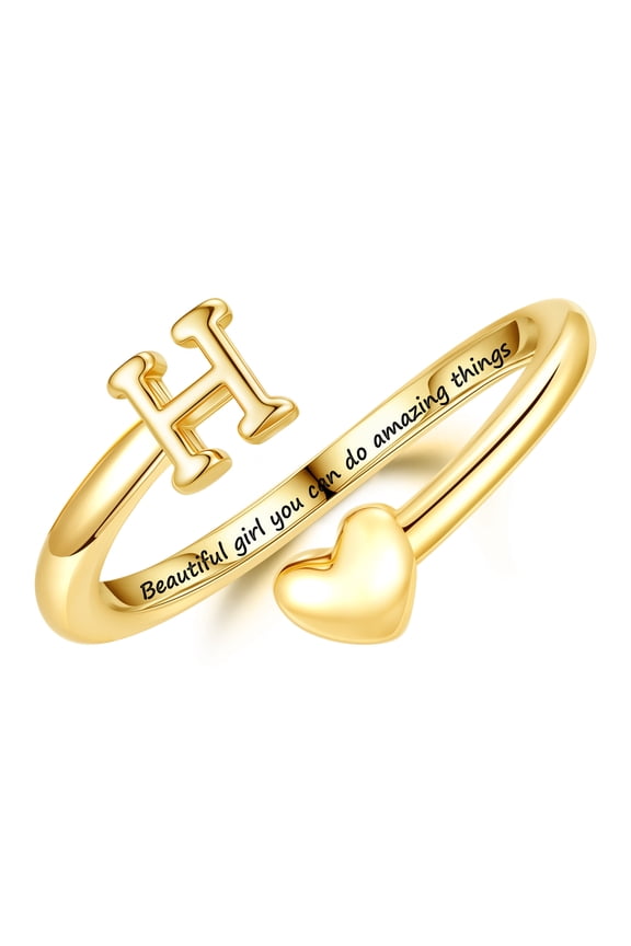 Gold Initial Ring 14K Gold Plated Letter G Heart Ring Personalized Adjustable Band Rings Cute Stuff Birthday Graduation Gifts for Friend Female Personalized Jewelry Gifts