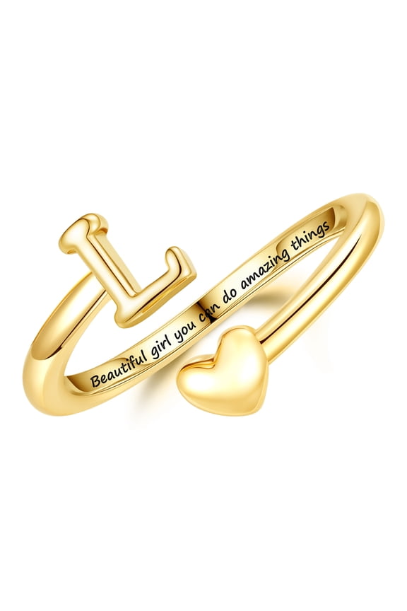Gold Initial Ring for Girls Dainty 14K Gold Plated Adjustable Letter L Ring Personalized Alphabet Ring Cute Jewelry Gifts for Daughter Teen Girls Kids Birthday Graduation