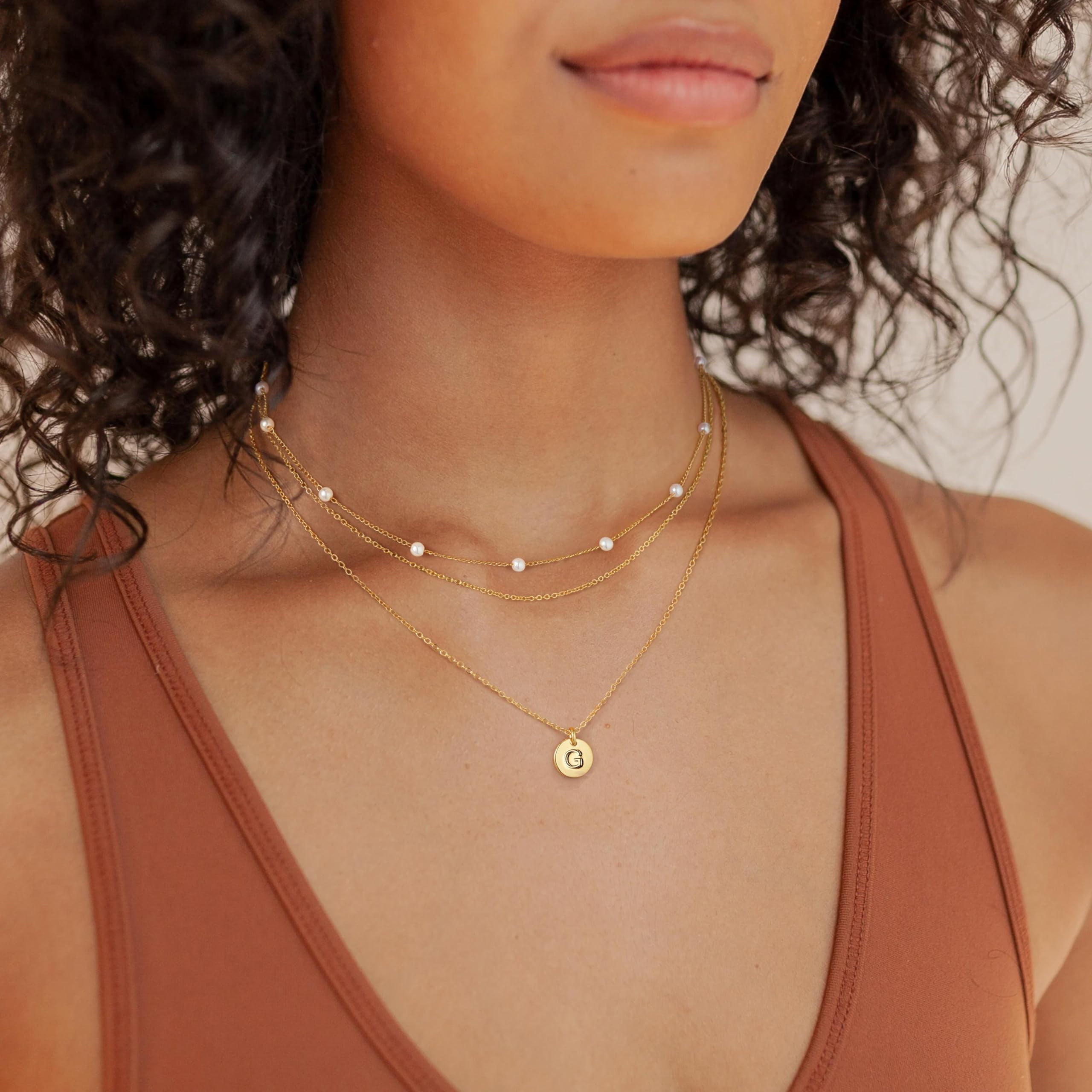 ●TATIANA● Classic Pearl Choker NecklaceNZ1042 14k Gold Fil Turandoss-Gold-Layered-Initial