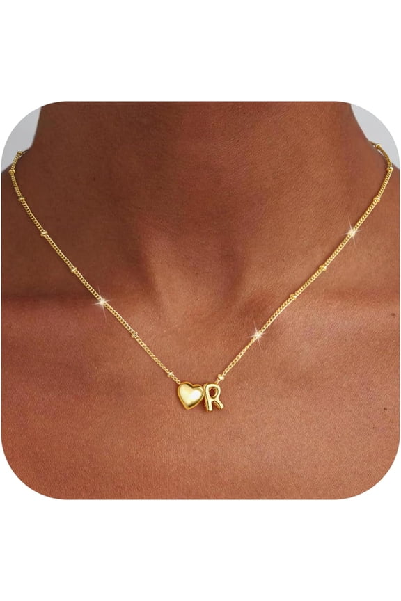Gold Necklace for Women14K Gold Plated Initial Heart Necklaces for Women Letter R Necklace Trendy Dainty Girls Lockets Necklaces Personalized Jewelry Birthday Gifts for Women Girls Her