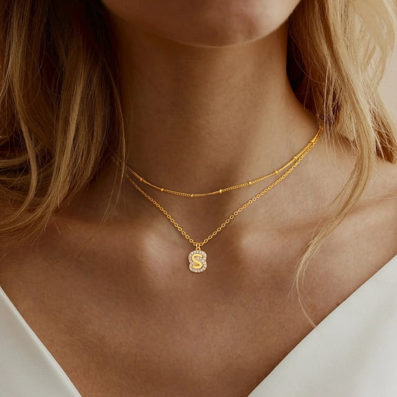IEFSHINY Gold Necklace for Women, 14K Gold Plated Layered Gold Necklace Cubic Zirconia Pendant Necklace Initial Necklace for Women