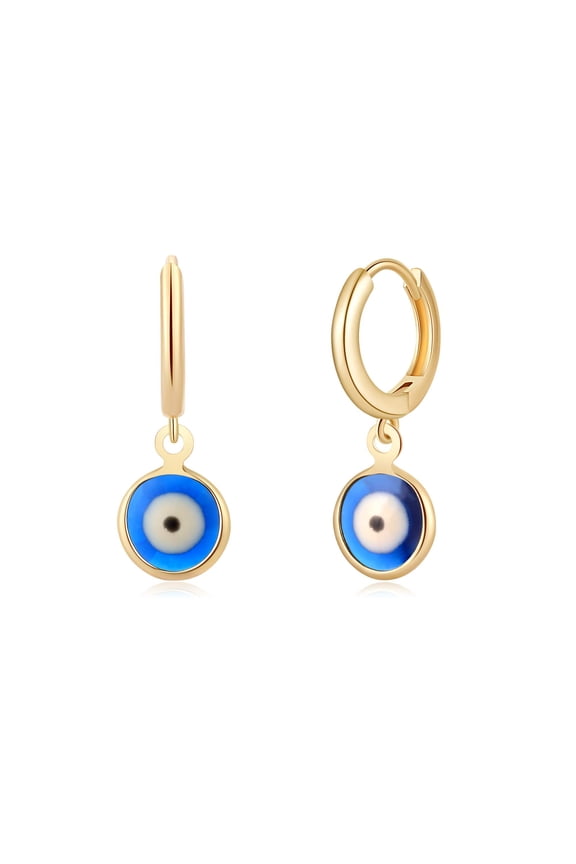 Gold Plated Bule Evil Eye Drop Earrings Hypoallergenic Huggie Hoops Jewelry Birthday Gifts for Women Girls